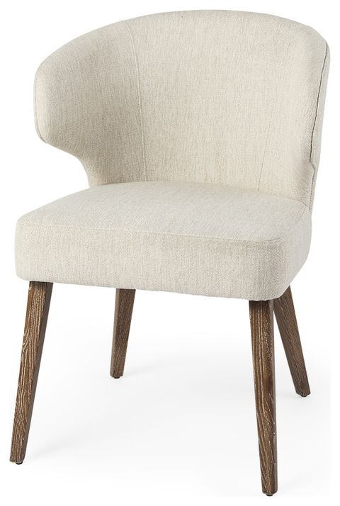 Niles Cream Fabric Seat With Brown Solid Wood Frame Wingback Dining ... intended for Niles Bench With Fabric Seat