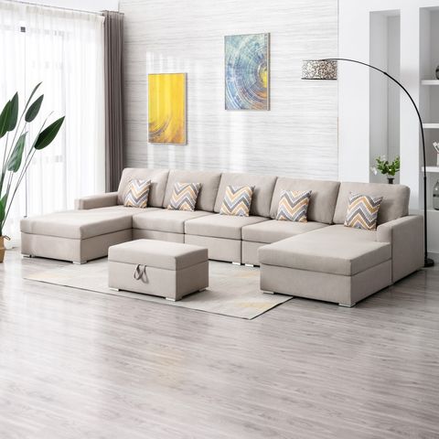 Nolan Beige Linen Fabric 6Pc Double Chaise Sectional Sofa With Interchangeable Legs, Storage ... within Unpacking the Nolan Gray 6-Piece Double Chaise Sectional A Comprehensive Look