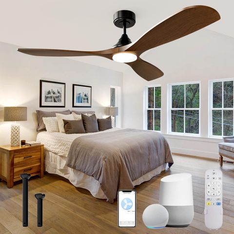 Nopaard 52 Inch Smart Ceiling Fan With Light, Wood Ceiling Fans With ... for Smart Outdoor Ceiling Fan With Wifi Control