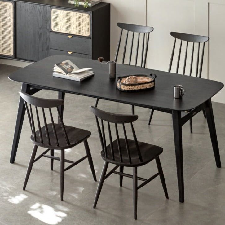 Oak Solid Wood Black Dining Table Light Luxury Italian in Oak Solid Wood Black Dining Table, Black Color / 63&quot; Table