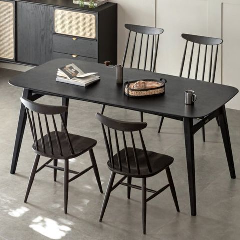 Oak Solid Wood Black Dining Table Light Luxury Italian in Oak Solid Wood Black Dining Table, Black Color / 63" Table