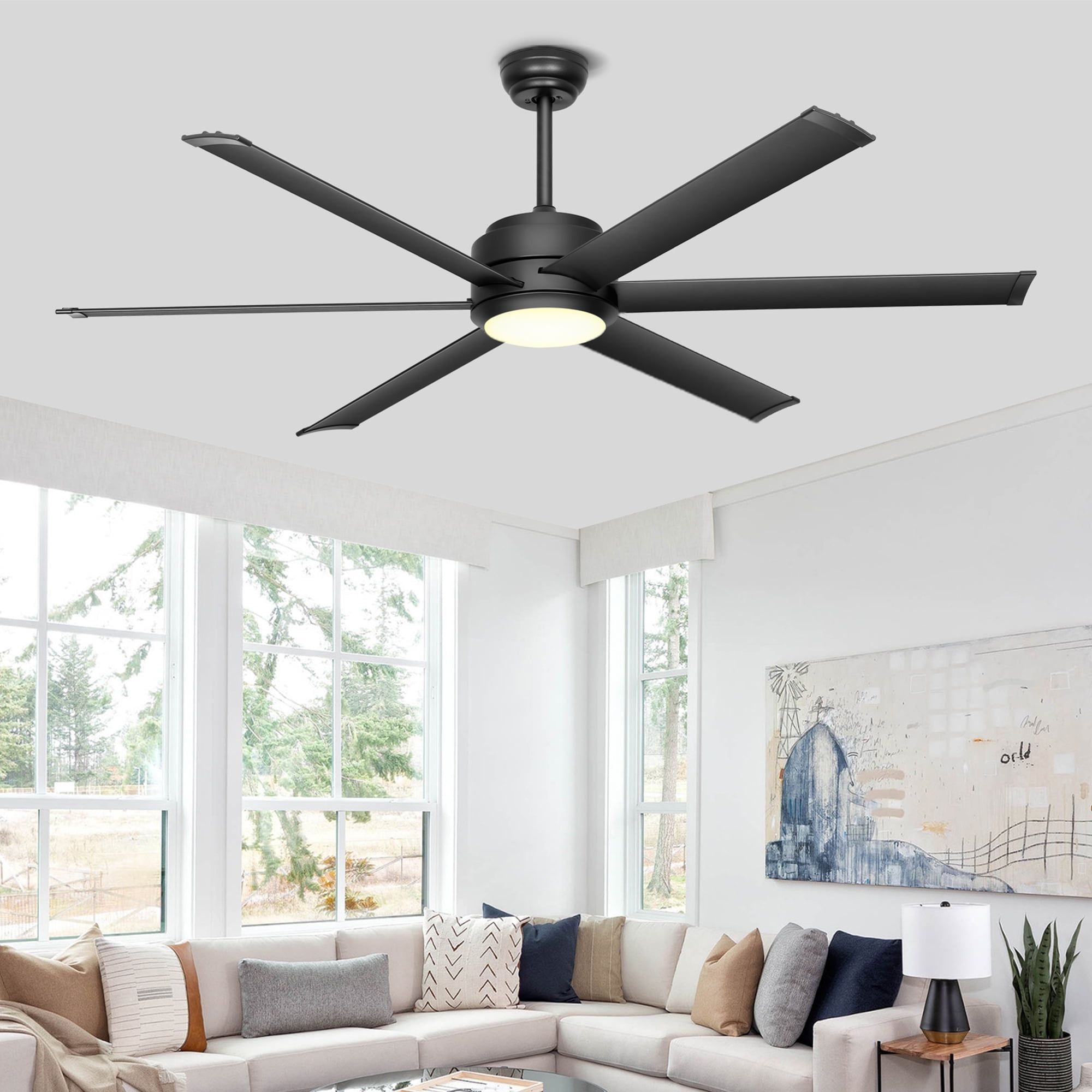 Ohniyou 60&quot; Outdoor Ceiling Fan With Light And Remote, Modern Downrod ... pertaining to Modern Outdoor Ceiling Fan With Timer Setting