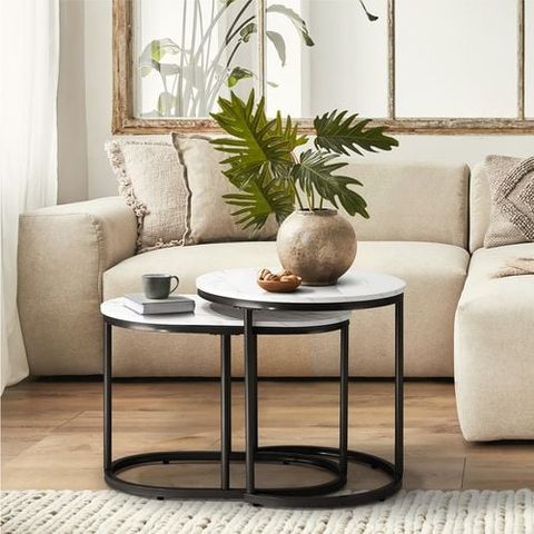Oikiture Set Of 2 Coffee Table White & Black - Bunnings Australia inside Davis Coffee Tables White/Black, 2-Piece Set