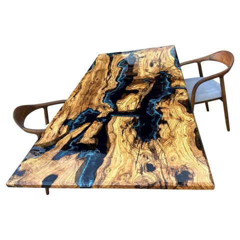 Olive Wood Dining Table - Blue Epoxy Resin Custom Dine Table For Sale ... with regard to Custom Wood Dining Table With Epoxy Resin