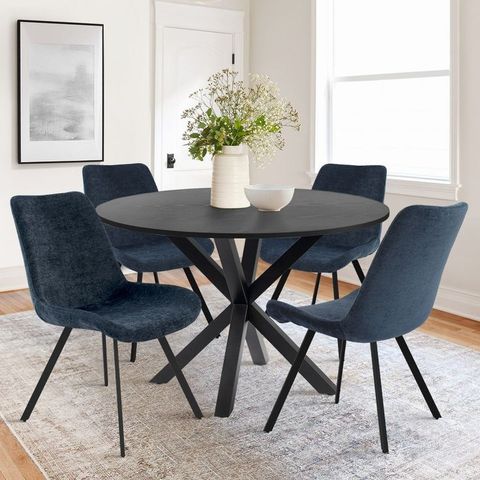 Oliver+Kourtney 5-Piece Solid Black Round Dining Table Set With 4 Blue ... in Expert Tips for Integrating a Black 48-Inch Holly Dining Table into Your Decor
