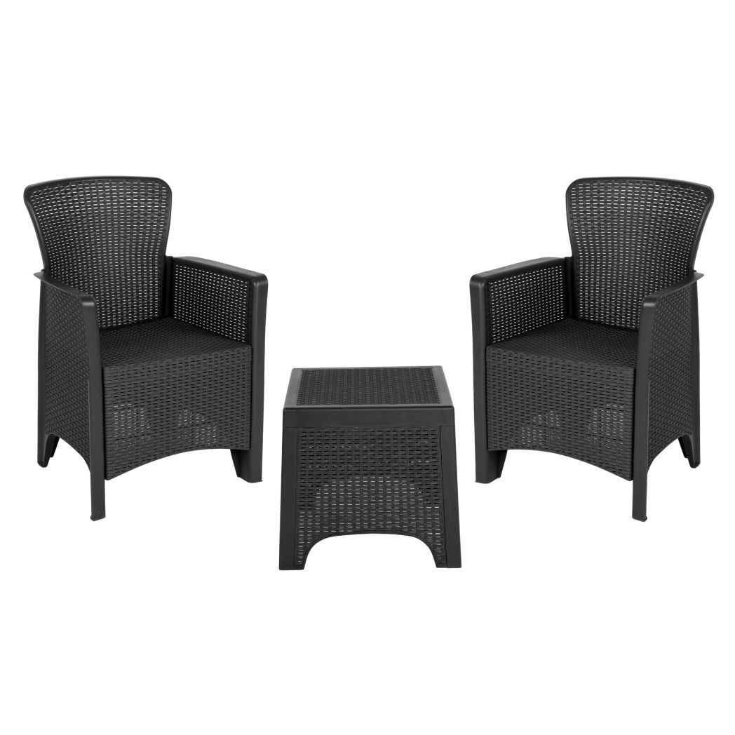 Osc Designs Faux Rattan Chair &amp; Side Table Set Dark Gray throughout Unveiling the Warmth of Dark Taupe 3-Piece Dining Sets