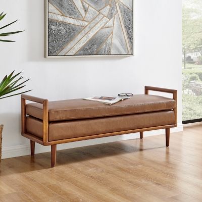 Ottomans &amp; Benches | Algin Furniture throughout William Kd Faux Leather Bench, Vintage Cider