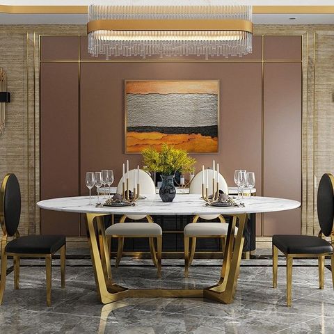 Oval Dining Table White Faux Marble Dining Table Modern 63 Dining Table ... regarding Marble Dining Table With Gold Frame