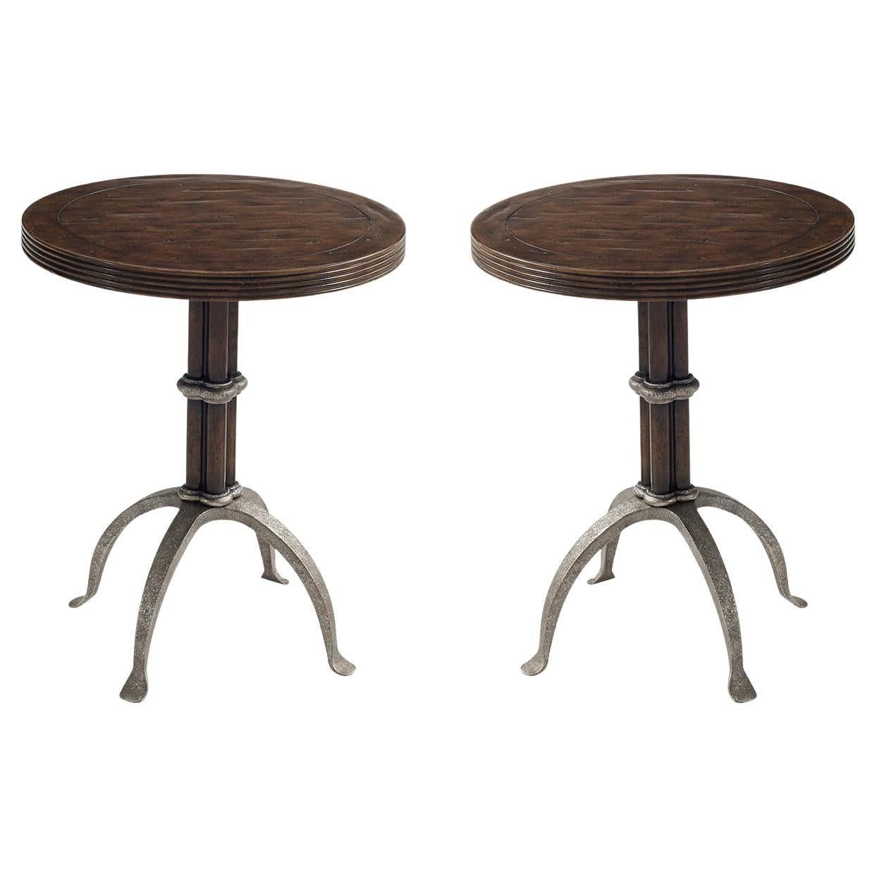 Pair Of Low Profile Industrial Stainless Steel End Tables / Pedestals ... regarding Crafting Your Industrial Grid End Table With Lid Handles Set of 2 Galvanized Gray Brown