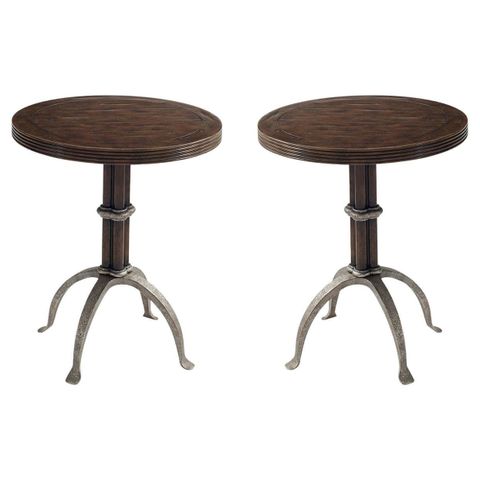 Pair Of Low Profile Industrial Stainless Steel End Tables / Pedestals ... regarding Crafting Your Industrial Grid End Table With Lid Handles Set of 2 Galvanized Gray Brown