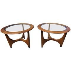 Pair Of Mid-Century Modern Walnut Glass Round Side Tables, Made By Lane ... with regard to Mid-Century Modern Glass Dining Tables Walnut Variations and Design Inspiration
