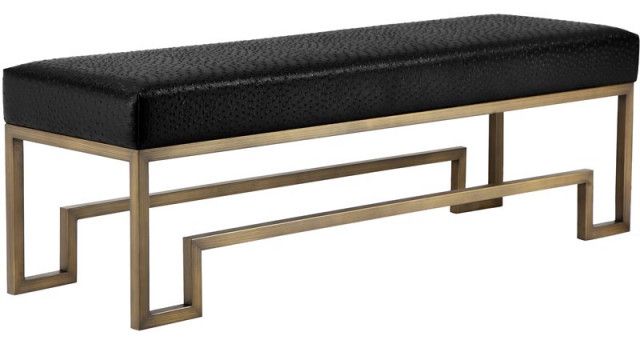 Pangea Home Laurence 18&quot; Stainless Steel Bench In Brass &amp; Faux Black ... for Exploring the Unique Qualities of Z-Laurence Bench Brass Black Ostrich
