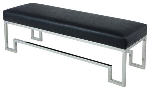 Pangea Home Laurence 18" Stainless Steel Bench In Silver & Faux Black ... for Laurence Bench, Silver And Black, Polish Steel