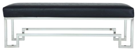 Pangea Home Laurence 18" Stainless Steel Bench In Silver & Faux Black ... regarding Laurence Bench, Silver And Black, Polish Steel