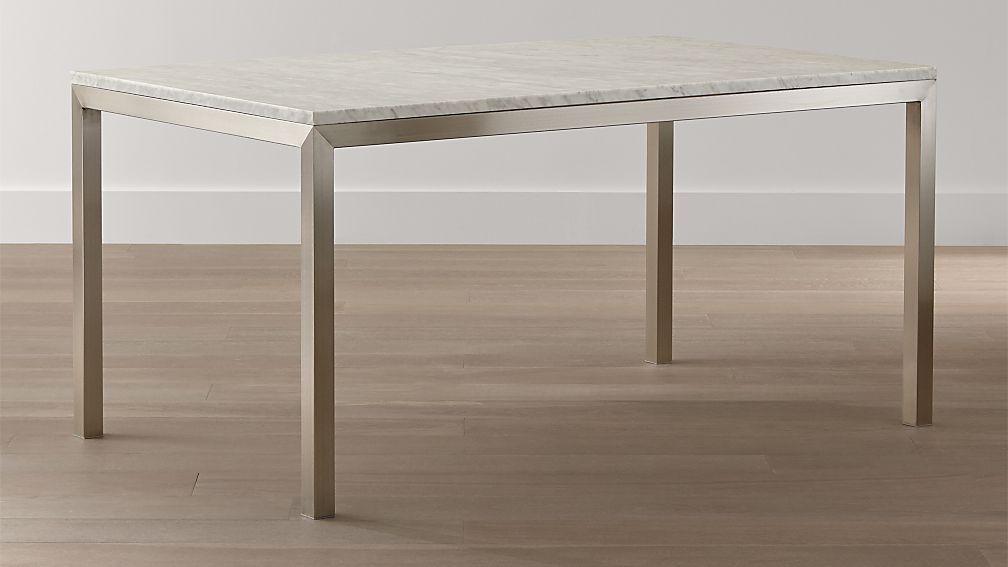 Parsons White Marble Top/ Stainless Steel Base Dining Tables | Crate ... within Marble Dining Table With Stainless Steel Base