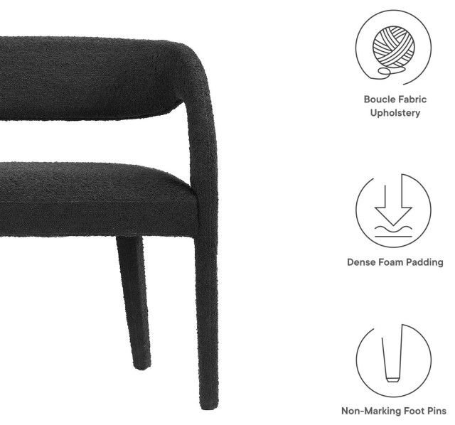 Pinnacle Boucle Fabric Accent Bench, Black - Transitional - Upholstered ... with regard to Luka Boucle Fabric Upholstered Bench, Black