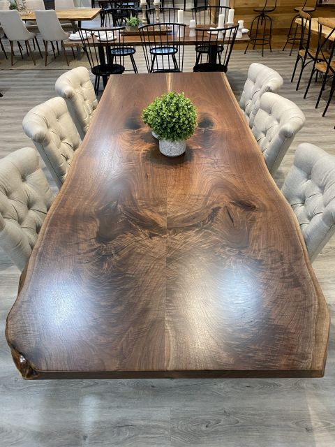 Pinnacle Live Edge Walnut Dining Table - 10' - Pathway Tables regarding Alpine Furniture Live Edge Solid Wood Dining Table In Light Walnut (Brown)