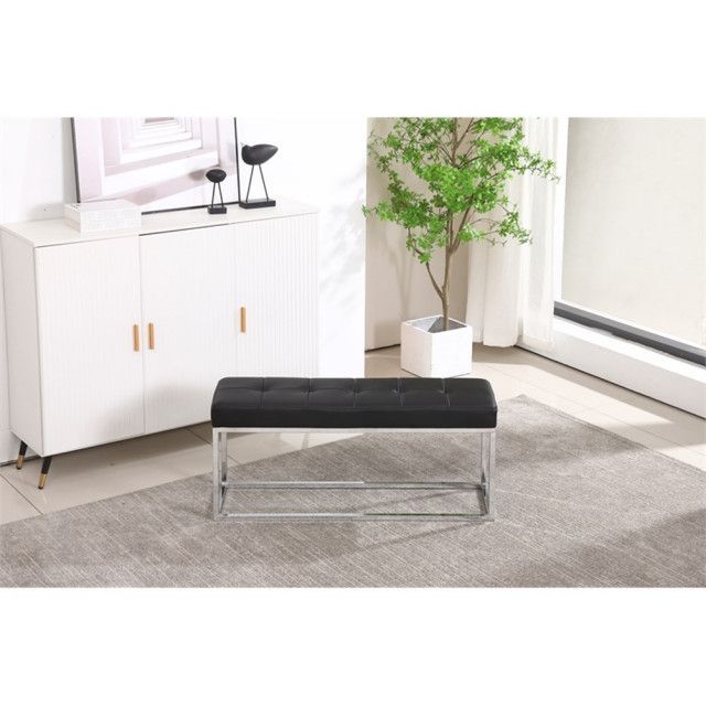 Plata Import Reign Tufted Metal Bench In Black Faux Leather ... inside Plata Import Reign Tufted Metal Bench In White Faux Leather
