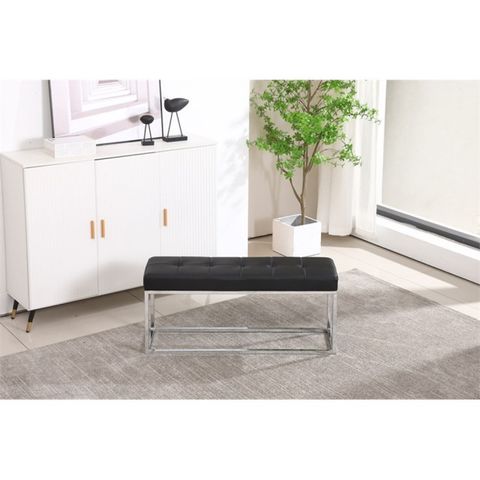 Plata Import Reign Tufted Metal Bench In Black Faux Leather ... inside Plata Import Reign Tufted Metal Bench In White Faux Leather