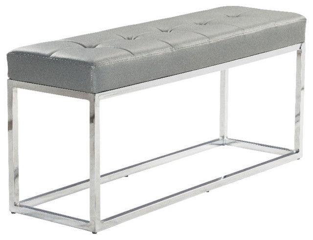 Plata Import Reign Tufted Metal Bench In Gray Faux Leather - Contemporary - Upholstered Benches ... regarding The Enduring Appeal of the Plata Import Reign Tufted Bench