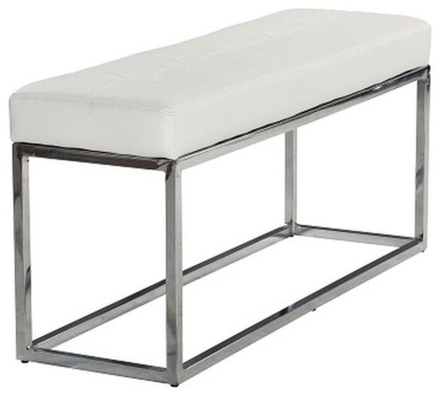 Plata Import Reign Tufted Metal Bench In White Faux Leather ... within The Enduring Appeal of the Plata Import Reign Tufted Bench