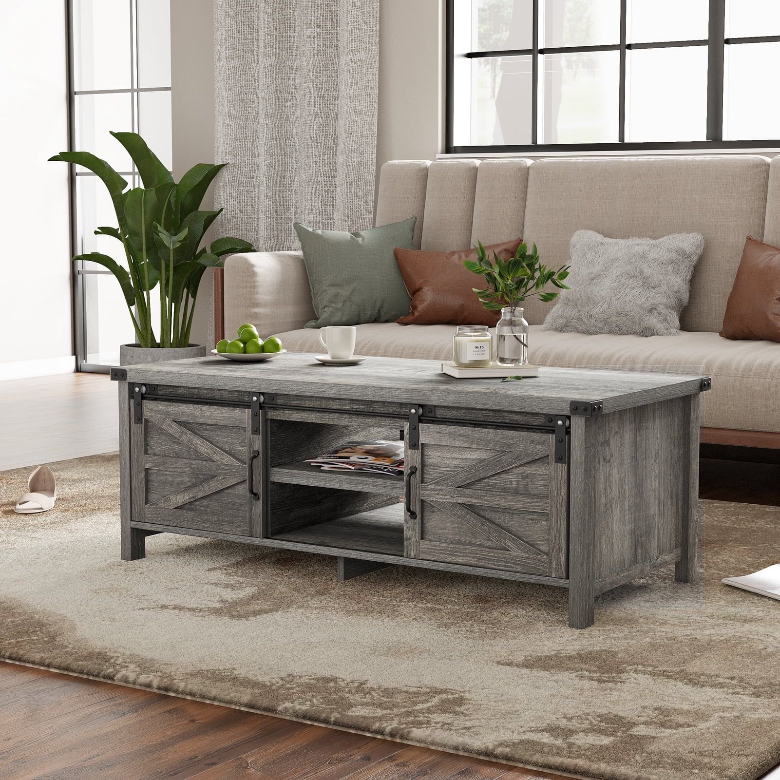 &amp;Quot;Yaoping 48&amp;Quot;&amp;Quot; Rustic Wood Style Farmhouse Coffee Table With Sliding ... inside Unlocking the Potential of Your Farmhouse Coffee Table with X-Side Detail