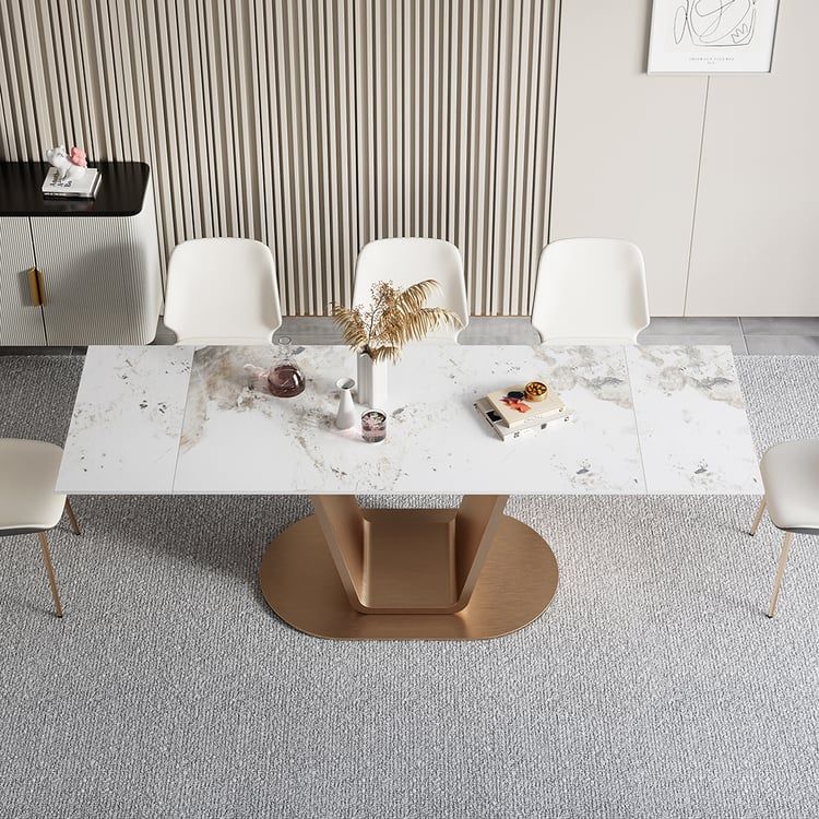 Rectangle Extendable Dining Table With Stone Top &amp; Stainless Steel Base ... regarding Maximizing space with rectangular extendable dining tables in small homes