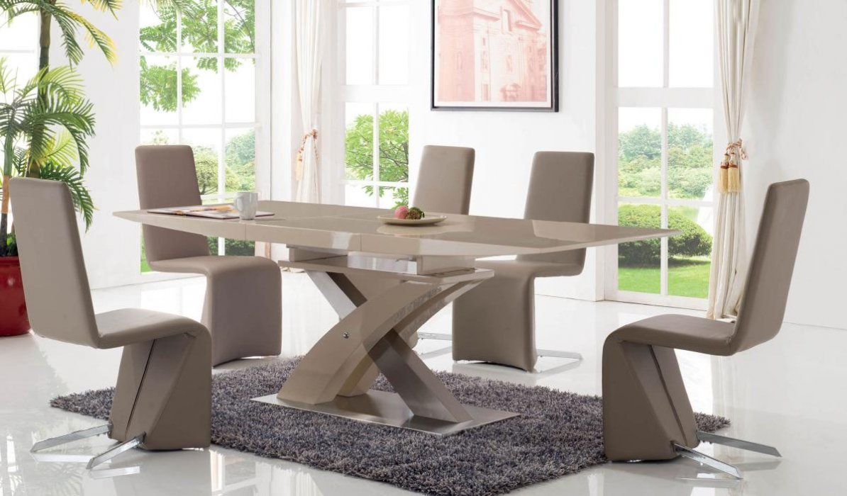 Rectangular Extendable Dining Table In Beige Lacquers Albuquerque New ... throughout Rectangular Extendable Dining Table Modern Style