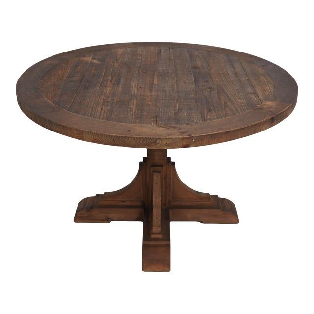 Restoration Rustic Round Distressed Finish Dining Table | Chairish with Round Dining Table, Rustic Rubberwood Table, Distressed Jacobean Finish, 48&quot;