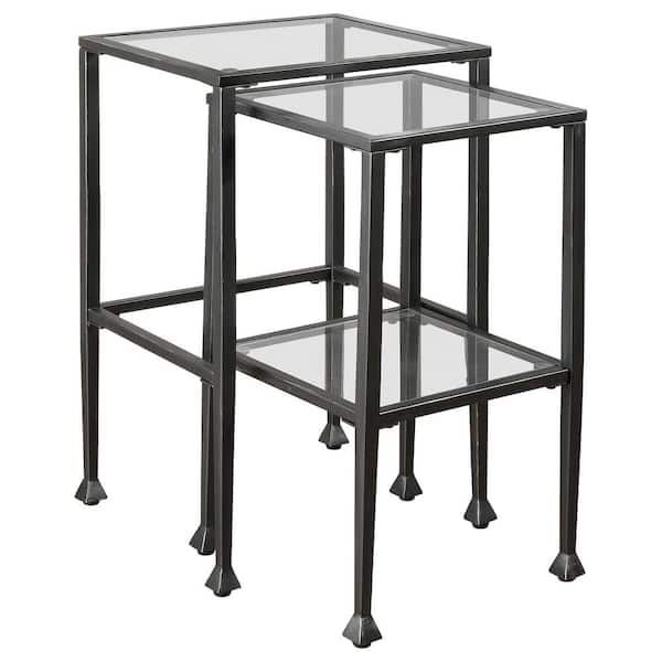 Reviews For Coaster 2-Piece Black Glass And Metal Nesting Tables | Pg 1 ... pertaining to Bowery Hill Contemporary Metal 2-Piece Nesting Table In Black