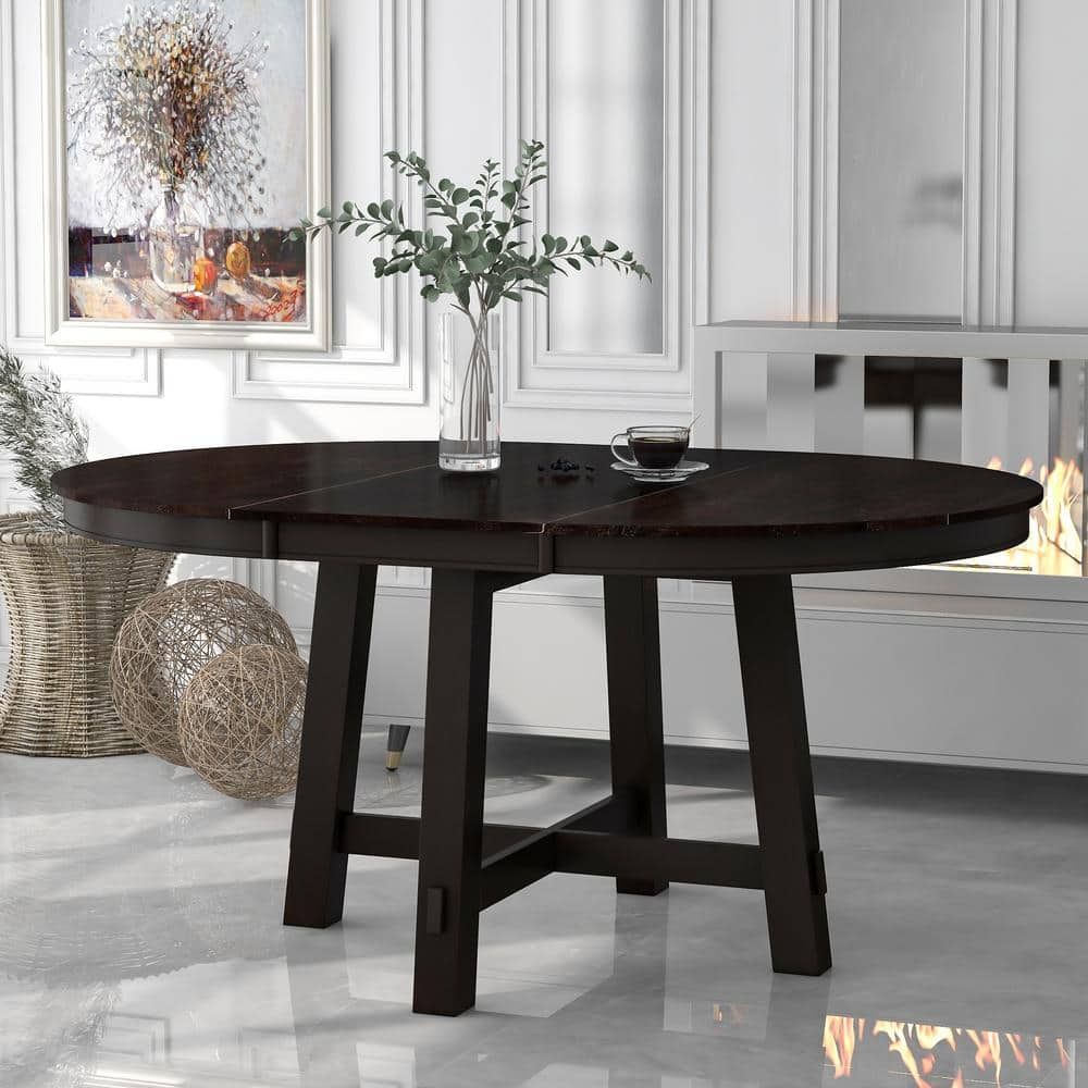 Reviews For Harper &amp; Bright Designs Extendable Espresso Wood 58 In. 4 ... throughout Beyond the Surface Exploring the Design and Functionality of Espresso Wood Dining Tables with Storage