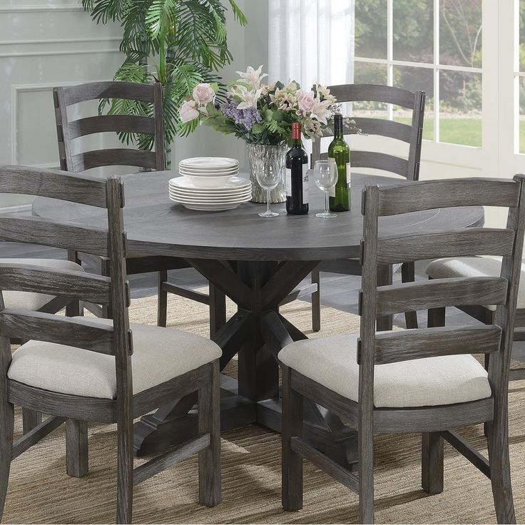 Round Dining Room Tables Emerald Home Paladin Rustic Charcoal Gray ... intended for Antique Rustic Gray Round Dining Table