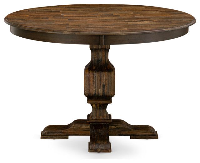 Round Dining Table, Rustic Rubberwood Table, Distressed Jacobean Finish, 48&quot; - Traditional ... inside The Enduring Beauty of Rubberwood in the Irving 48&quot; Dining Table