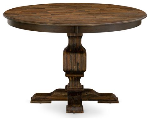 Round Dining Table, Rustic Rubberwood Table, Distressed Jacobean Finish, 48" - Traditional ... inside The Enduring Beauty of Rubberwood in the Irving 48" Dining Table