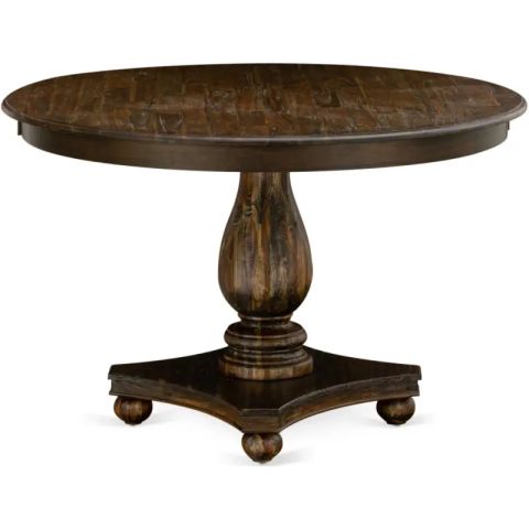 Round Dining Table, Rustic Rubberwood Table, Distressed Jacobean Finish ... pertaining to The Enduring Appeal of Rustic Rubberwood Dining Tables with a Distressed Jacobean Finish
