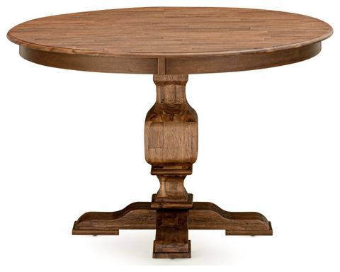 Round Dining Table, Rustic Rubberwood Table, Distressed Jacobean Finish ... regarding The Enduring Appeal of Rustic Rubberwood Dining Tables with a Distressed Jacobean Finish