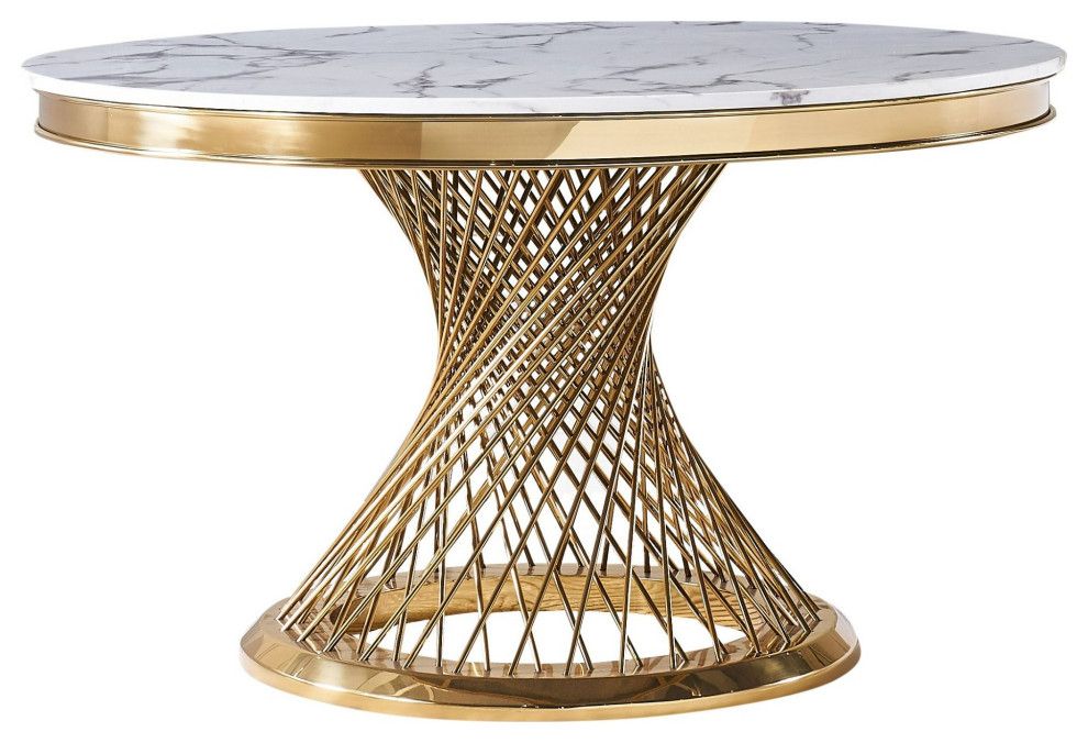Round White Marble Dining Table, Gold Mesh Wire Base 51&quot; Luxury Table ... with regard to Round Marble Dining Table With Gold Rim