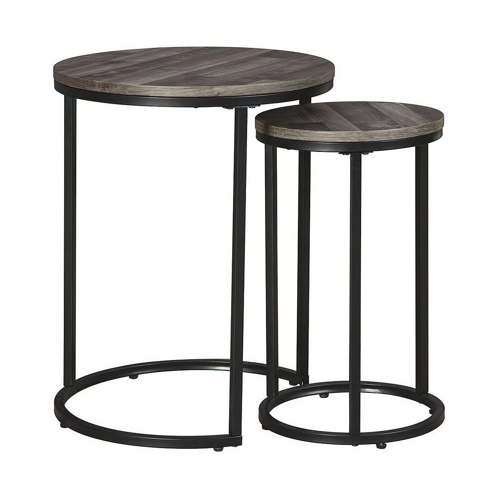 Round Wooden Top Metal Accent Table, Set Of 2, Gray And Black inside Style Meets Functionality How Round Wooden Top Metal Tables Enhance Any Room