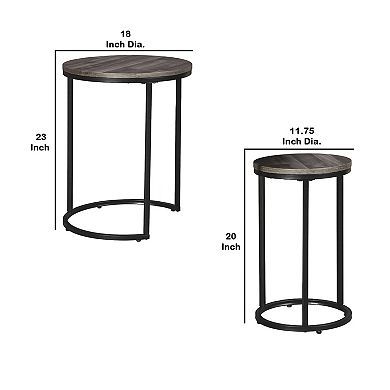 Round Wooden Top Metal Accent Table, Set Of 2, Gray And Black pertaining to Round Wooden Top Metal Accent Table, Set Of 2, Gray And Black