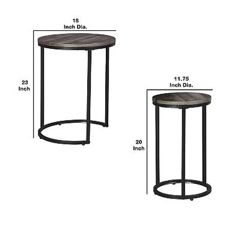 Round Wooden Top Metal Accent Table, Set Of 2, Gray And Black pertaining to Round Wooden Top Metal Accent Table, Set Of 2, Gray And Black