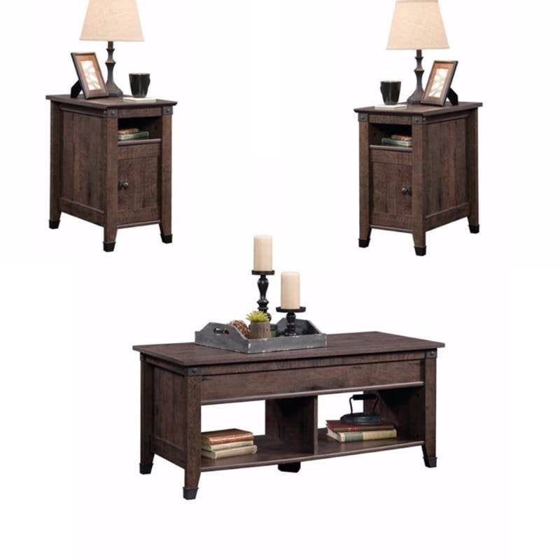 Rustic 3 Piece Coffee Table And End Table Sets In Oak Brown - Walmart.com throughout Crafting Memorable Meals The Role of a Well-Chosen Brown Oak Table