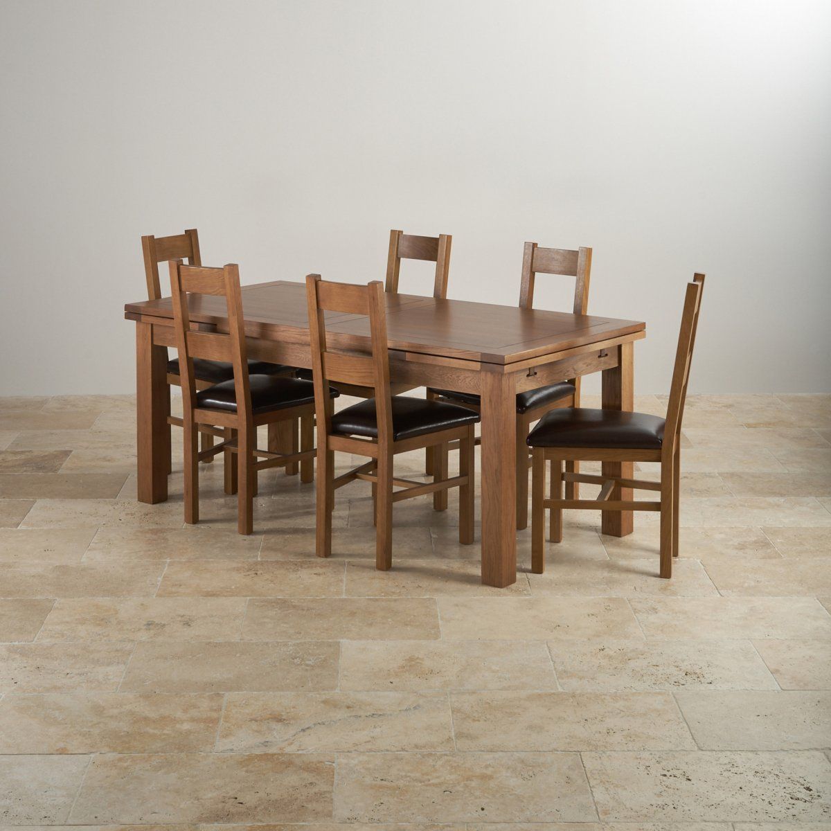 Rustic Oak Dining Set - 6Ft Table With 6 Chairs pertaining to Solid Oak Dining Table Set With Bench