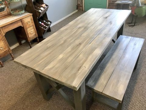 Rustic Wooden Farmhouse Table Set With Gray White Wash Top And | Etsy ... within Understanding the timeless appeal of farmhouse dining table white wash finish
