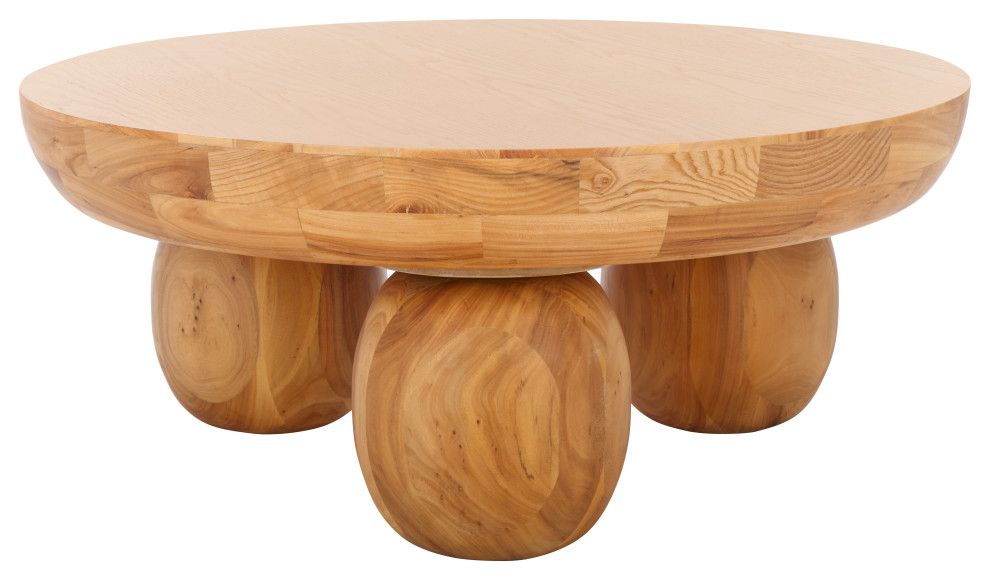 Safavieh Couture Hayliette Round Wood Coffee Table, Natural ... with regard to Safavieh Couture Rhylee Extendable Dining Table, Natural