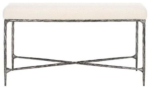 Safavieh Couture Mandy Boucle And Metal Bench, #N/A - Industrial ... with Safavieh Couture Theabella Linen And Metal Bench, Black/Light Grey