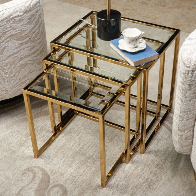 Savannah Breeze Nesting Tables, Set Of 3, Bright Gold - Contemporary ... pertaining to Unveiling the Charm of Savannah Breeze Nesting Tables in Bright Gold