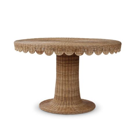 Scalloped Rattan 48″ Round Dining Table | Natural – Poppy's Of Macon with regard to Holly Dining Table, Natural, 48" Diameter