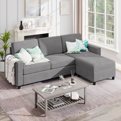 Sectional Sofa Gray for Essick Sectional Sofa, Light Gray Linen