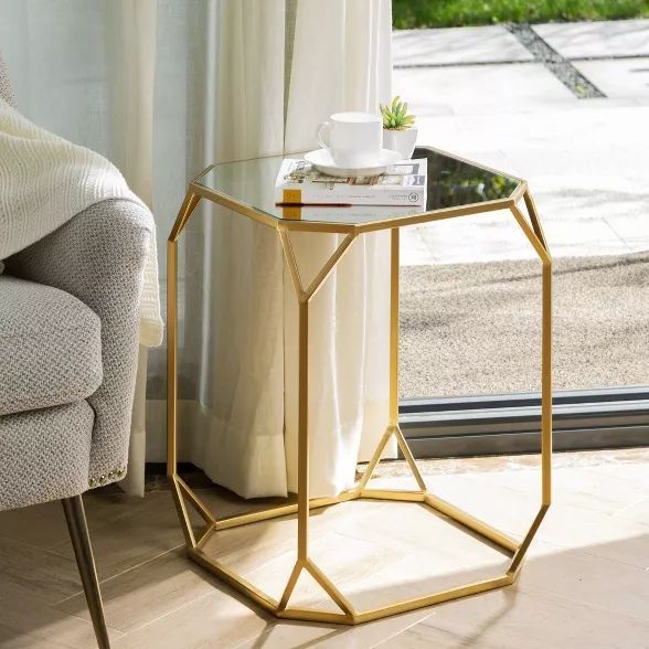 Set Of 2 22&quot; Metal With Glass Accent Table Gold - Glitzhome In 2021 | Glass Accent Tables, Gold ... with regard to Shani Round, Gold Metal With Glass Accent Tables, 2-Piece Set