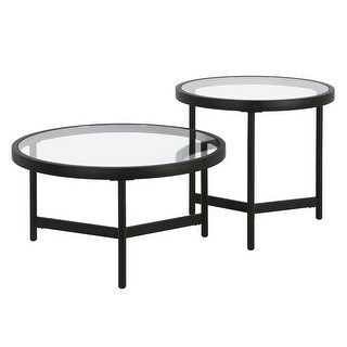 Set Of 2 Black Glass Round Nested Coffee Tables With Steel Base - 34” X ... intended for 36&quot; Black And Clear Glass Round Nested Coffee Tables, 2-Piece Set